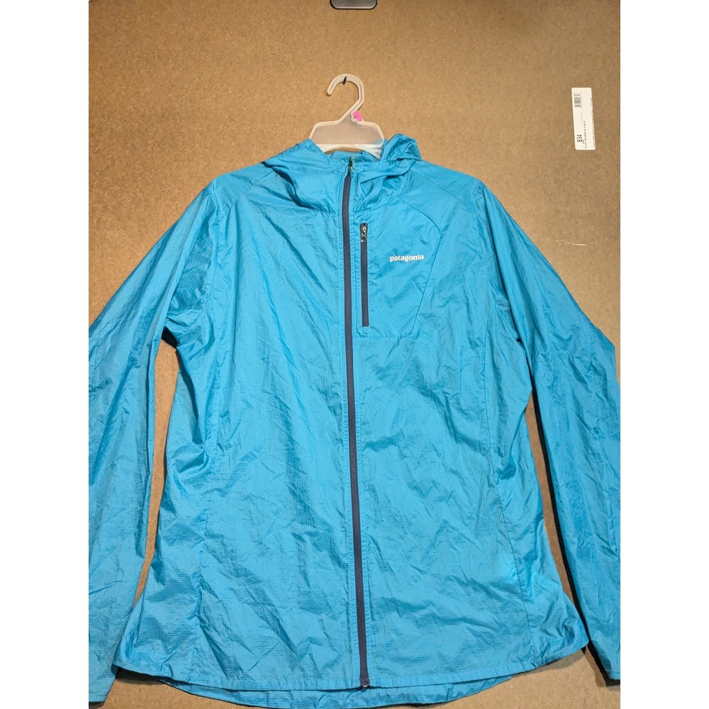 Patagonia Houdini Jacket Womens XL Blue Hooded Full Zip Ripstop Windbreaker